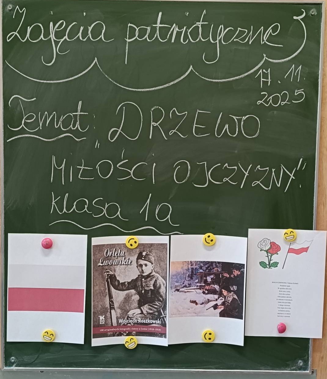 Tablica z tematem zajęć patriotycznych Drzewko miłości Ojczyzny 1a