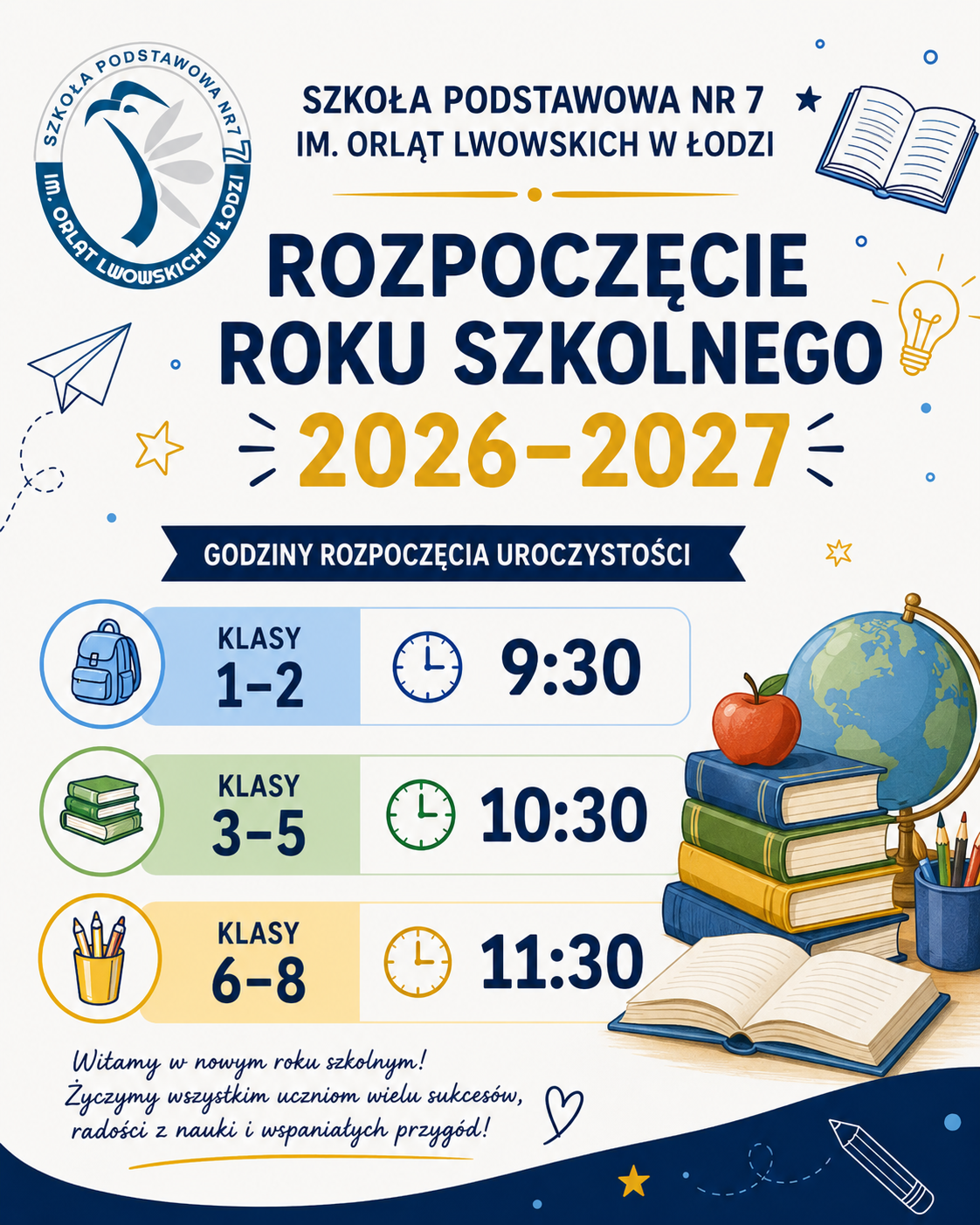 Plakat - godziny rozpoczęcia roku szkolnego 