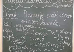 Tablica z tematem zajęć świetlicowych o regionie łowickim