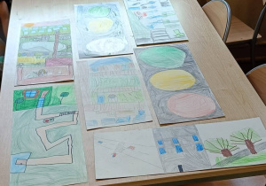 Prace plastyczne uczniów z 1b wykonane na zajęciach świetlicowych