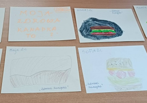 Prace plastyczne dzieci dotyczące zdrowej kanapki według własnego pomysłu