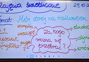 Tablica multimedialna z tematem zajęć świetlicowym