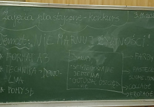Tablica z tematem konkursu oraz wytycznymi do niego