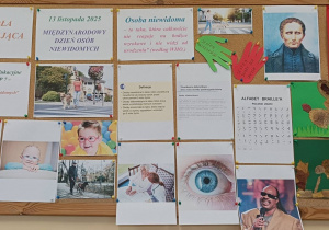 Tablica z działaniami szkoły włączającej - Dzień Osób Niewidomych