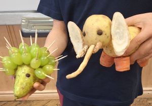 Jeż i słoń z owoców i warzyw