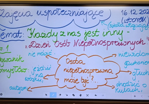 Tablica multimedialna z tematem zajęć uspołeczniającym