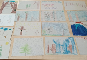 Prace plastyczne uczniów o zimowych zabawach