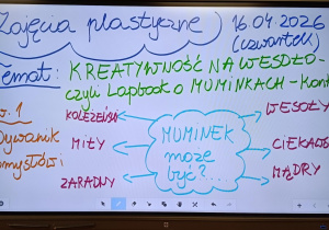 Tablica multimedialna z tematem zajęć plastycznych o Muminku