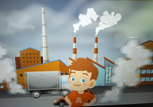 Ilustracja - chłopiec przy fabryce
