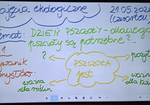Tablica multimedialna z tematem zajęć